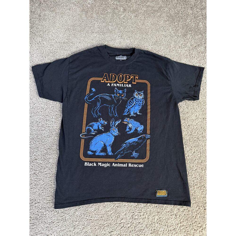 Steven Rhodes Shirt Mens L Black Adopt A Black Magic Animal Rescue Short Sleeve